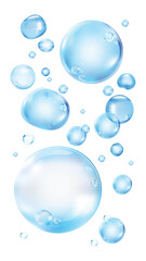 PNG Floating translucent blue bubbles illustration on transparent background
