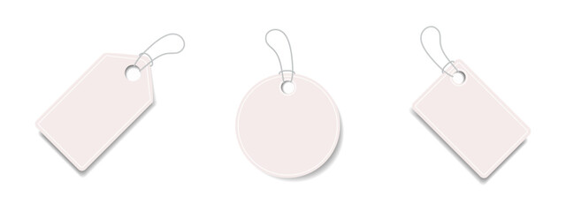 Realistic price tag set. Blank for Special offer or shopping discount label. Copy space. Retail paper sticker collection. Badge for promotional sale. Vector illustration.