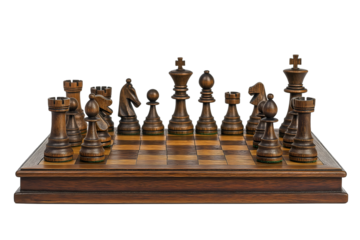 Wooden Chess Set Arranged on Board Ready for Strategic Game