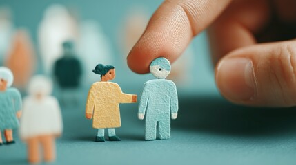 Hand Selecting a Figure from a Diverse Group of Miniature People to Represent the Concept of Social Interaction, Online Dating, and Community Support in a Guided Environment