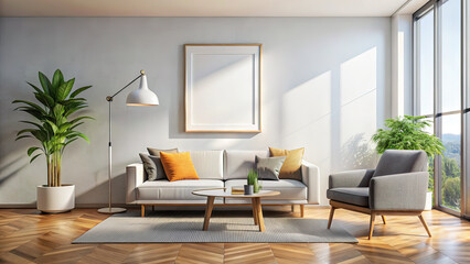 Modern Minimalist Living Room Poster Mockup - Blank White Poster