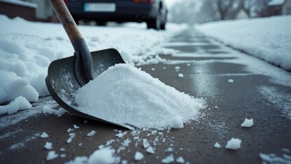 Winter snow removal with salt on outdoor driveways