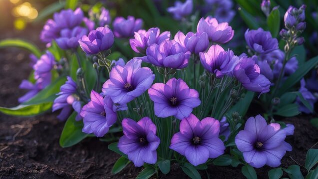 Beautiful summer garden flowers featuring purple osteopermum