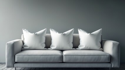 Soft white cushions resting on a sofa inside near the wall
