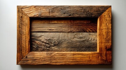 a wooden frame picture on a white isolated background, rustic and warm lighting