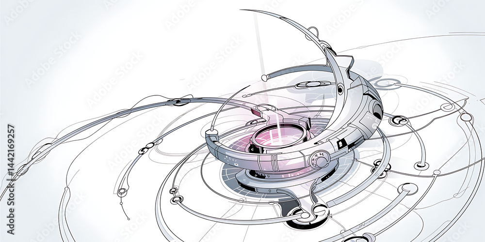 Aufkleber futuristic technology design featuring circular patterns and a central glowing element