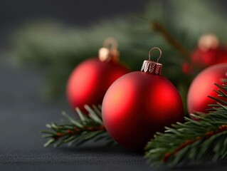Festive red christmas ornaments