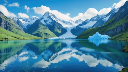 Fototapeta premium Breathtaking panorama of the snowy rocky massif. Renowned attraction for tourists. Theatrical and picturesque scenery. Stunning world.