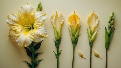 Background of Gladiolus flowers in different developmental phases