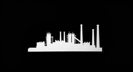 Fototapeta premium Negative Space White-on-black silhouette of factory skyline carved from negative space.