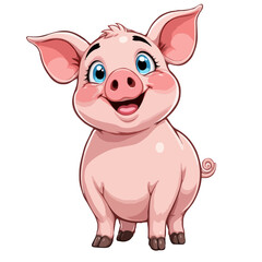 Adorable Cartoon Piglet with Big Blue Eyes and Grinning Face
