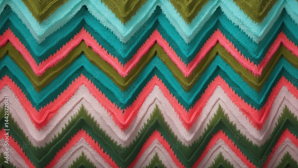 Poster the zigzag pattern is crafted using muted tones in a seamless knitted crochet style.