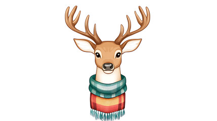 A deer with antlers and a scarf around its neck