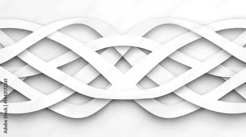 Poster a white abstract design with a complex interwoven pattern.