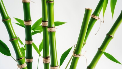 Obraz premium Isolated green bamboo with leaves against white backdrop