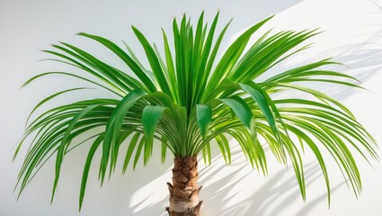 White background with green palm tree leaves isolated