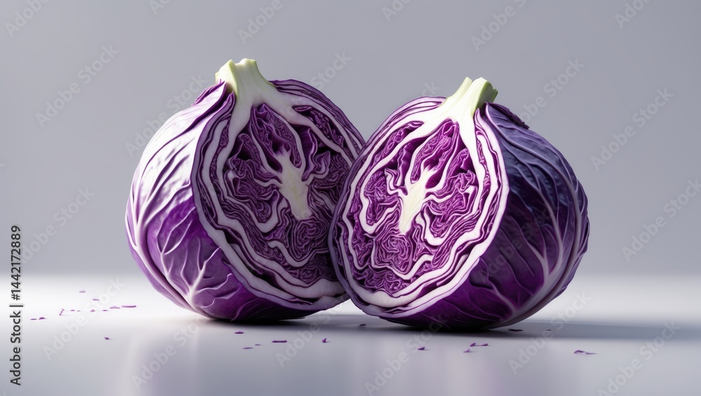 Poster A red cabbage split in two against a background with clipping path.