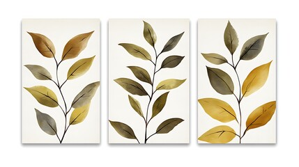 Abstract leaves on branches, three panels