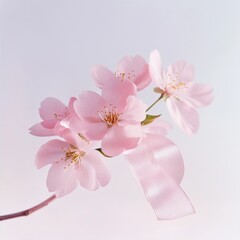 Pink cherry blossoms with ribbon