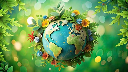 Papercut Earth Globe & Flowers - Vibrant AI Art