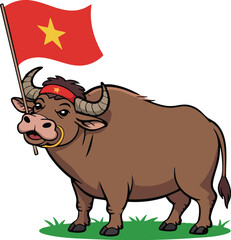 Vietnamese Carabao Cartoon with Flag