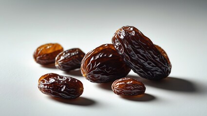 Obraz premium Background with isolated raisins in a bunch. Macro perspective. Vegetarian concept