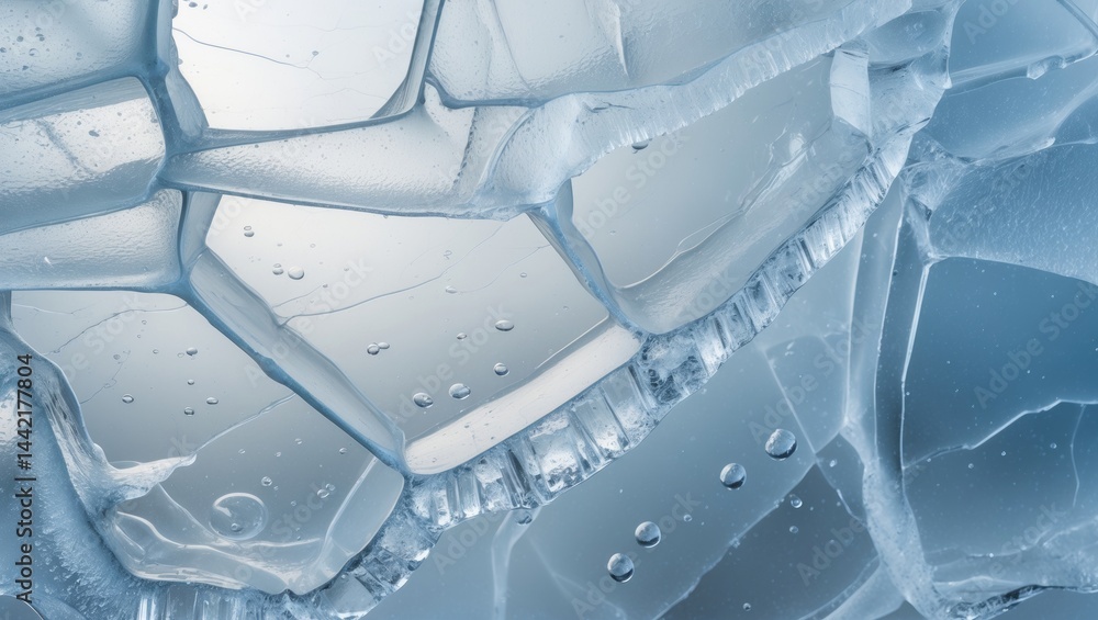 Poster ice texture background with natural features like cracks and air bubbles.
