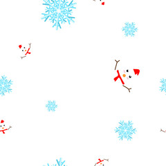 Cute Snowman and Snowflake Seamless Pattern