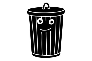Playful trash can silhouette with an anthropomorphic twist on white, trash, can, garbage, anthropomorphic, bin, vector, silhouette, design, waste, disposal, recycle, illustration, graphic, container
