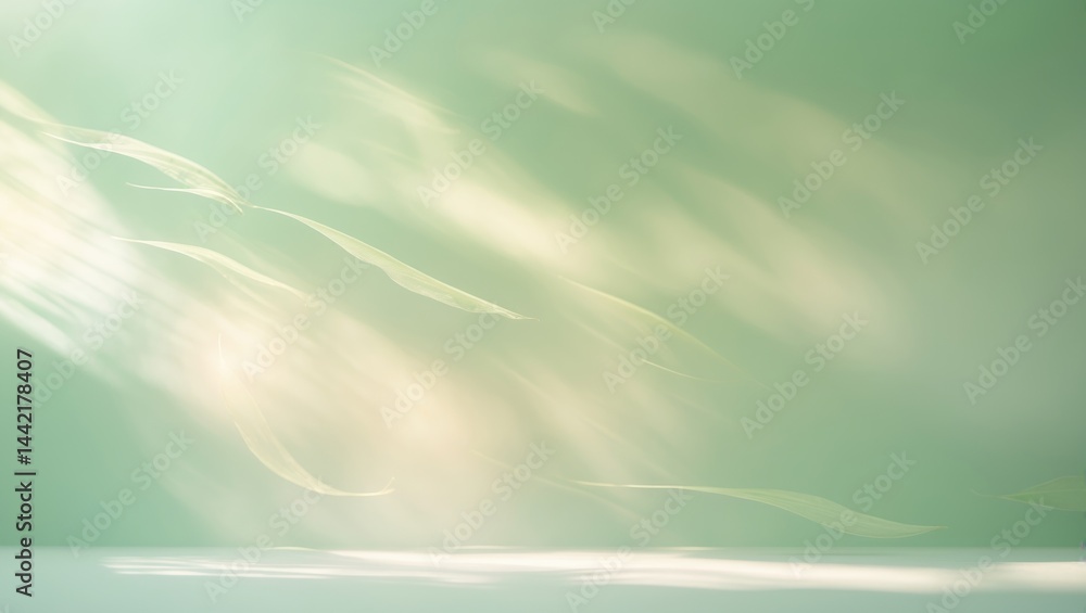 Poster light background featuring a minimal design with green shadow overlay from a natural window.