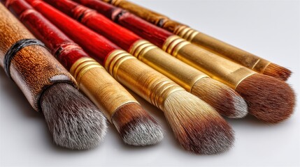 Fototapeta premium a makeup brush set on a white isolated background, elegant and soft details