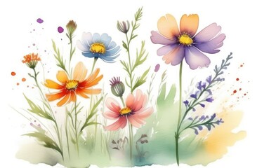 Naklejka premium Wildflowers floral watercolor. botanical watercolor painting