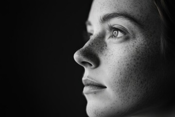 Woman's face with freckles, profile