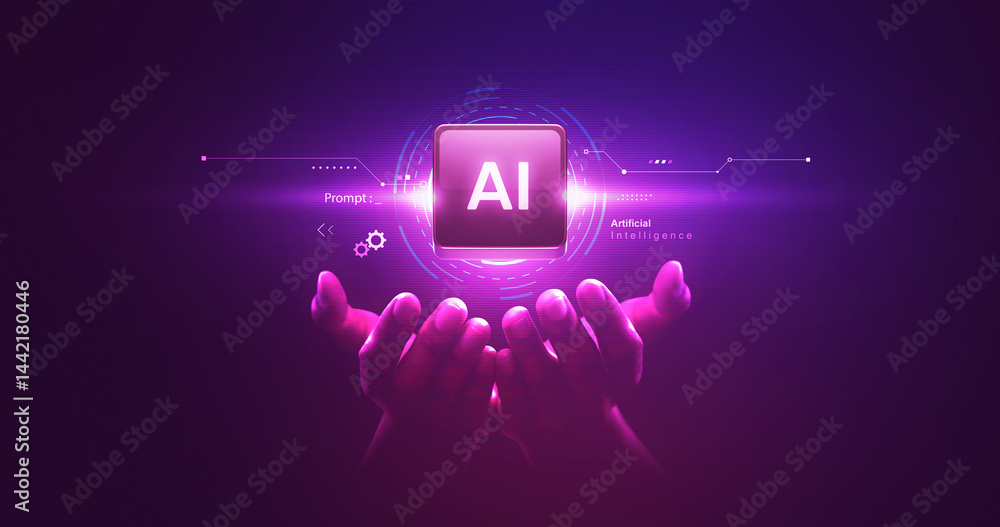 Poster ai technology and artificial intelligence with digital innovation, data, machine learning, and smart