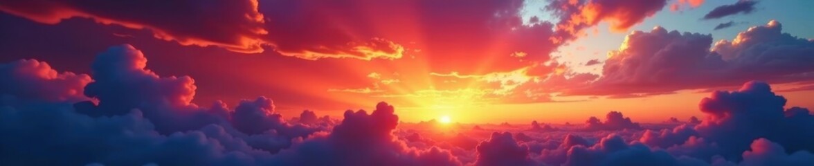 Fototapeta premium Swirling crimson, gold, and indigo hues paint an ethereal, abstract sunset sky , nature, art