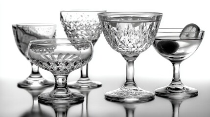 Obraz premium a set of cocktail glasses on a white isolated background, elegant and detailed lighting