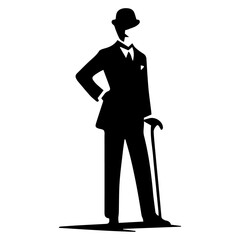 Silhouette of a Vintage Gentleman with Cane