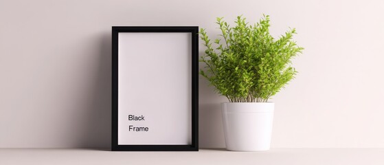 Black frame with plant and vase