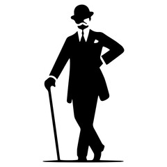 Silhouette of a Vintage Gentleman with Cane