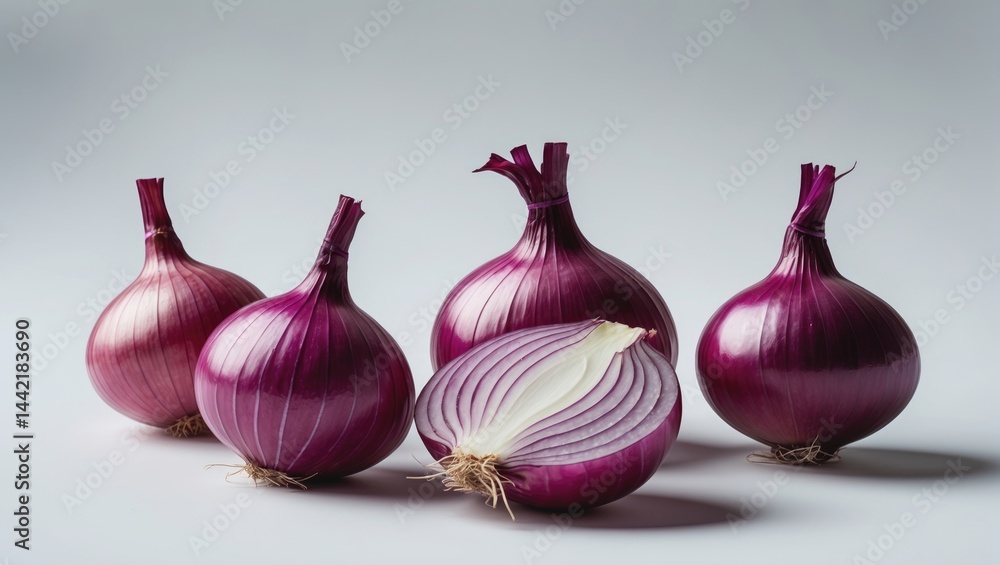 Poster background with isolated red onion. compilation.