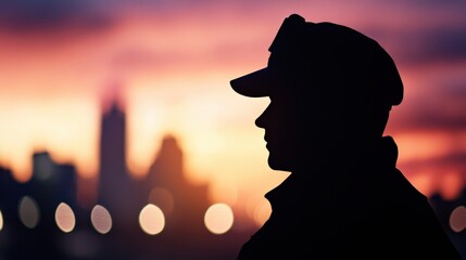 Silhouette of officer at sunset