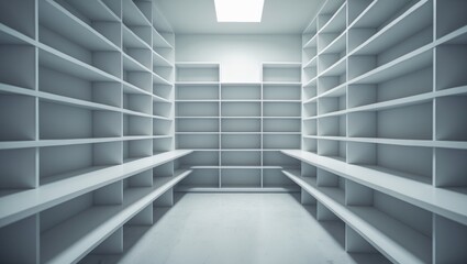 Close-up of an empty pantry with built-in shelves for organizing beverages and goods
