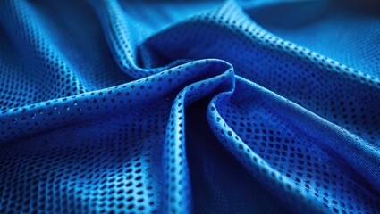 Blue fabric athletic clothing football jersey with an air mesh textured backdrop
