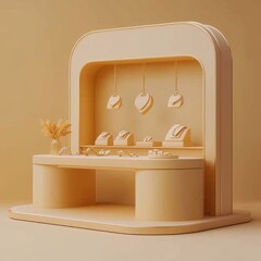 Beige display case with jewelry for retail sale.