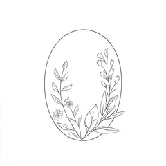 Obraz premium Floral Monogram Oval Frame, Decorative Outline, Elegant Design, Printable Art