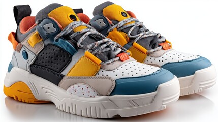 a pair of stylish sneakers on a white isolated background, athletic and modern design