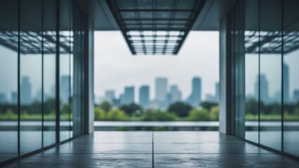 Out-of-Focus Background Showing Modern Architecture with Glass Facades Reflecting Overcast Sky for Design Projects