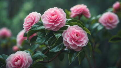 Blooming double pink blossoms standing alone