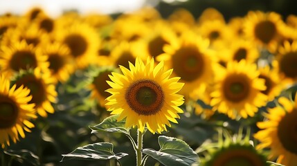 Obraz premium Golden Sunflowers Field: A Summer's Day Delight
