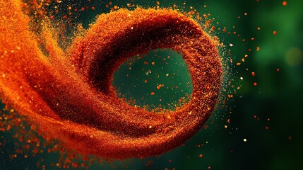 Fototapeta premium Fibonacci Spiral Levitation of High-Quality Red Chili Powder, Dynamic Splash on Green Background